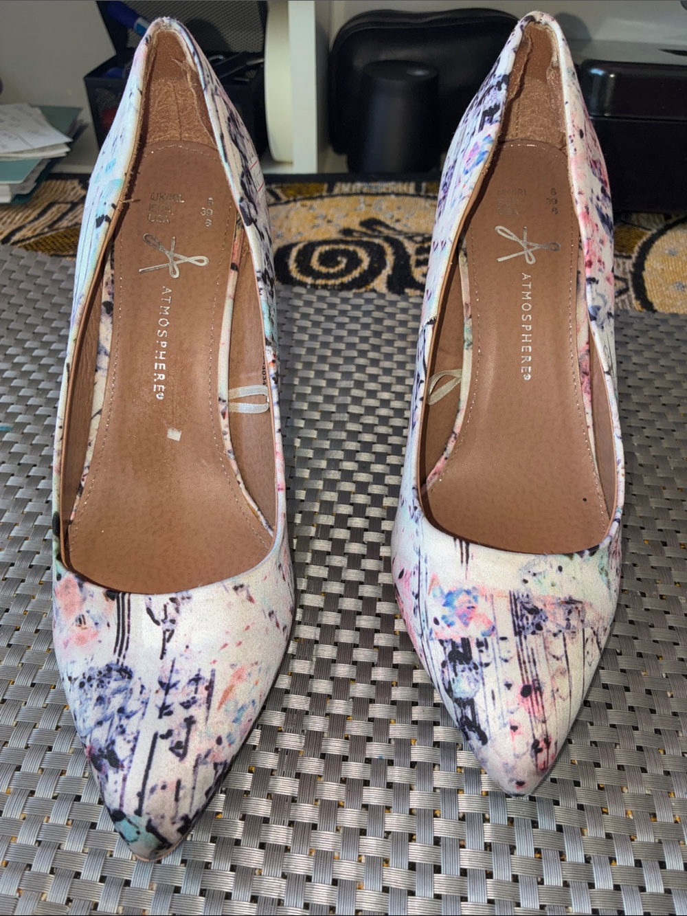 Atmosphere White Floral Splash Pointed Toe Pumps